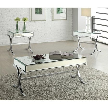 OCEANTAILER Home Roots Furniture 286043 22 x 21 x 21 in. Mirrored Top Tube End Table - Chrome 286043